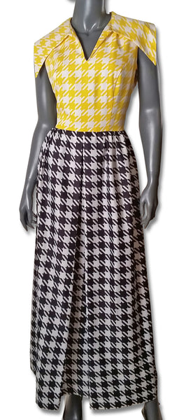 Two-Tone 60s/70s Houndstooth Maxi Dress - refashioner - 1
