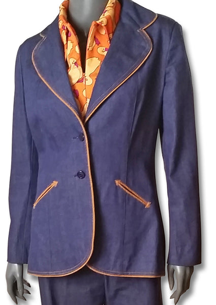 1970s Tipped Denim Pant Suit - refashioner - 1