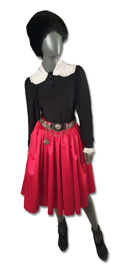 Scarlet Satin Gathered Skirt - refashioner - 4