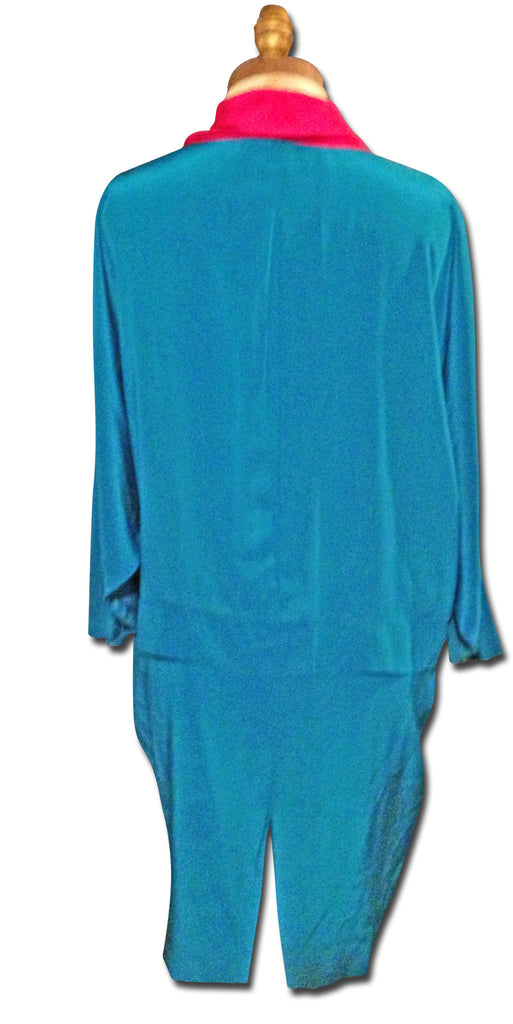 Screaming Colorblock 1980s Silk Dress - refashioner - 2