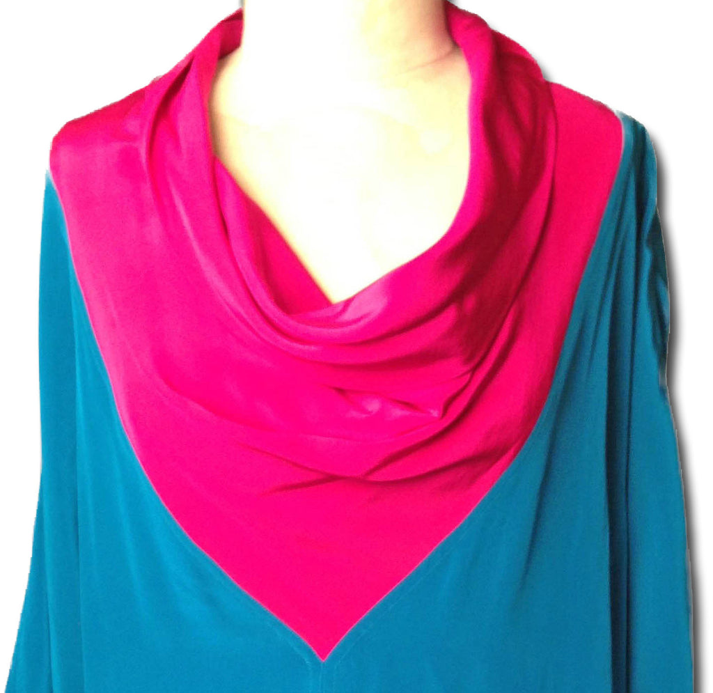 Screaming Colorblock 1980s Silk Dress - refashioner - 3