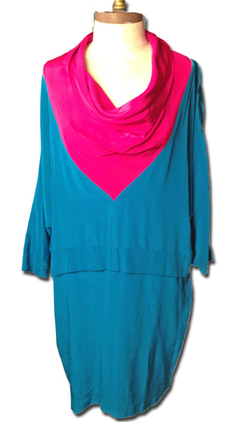 Screaming Colorblock 1980s Silk Dress - refashioner - 1