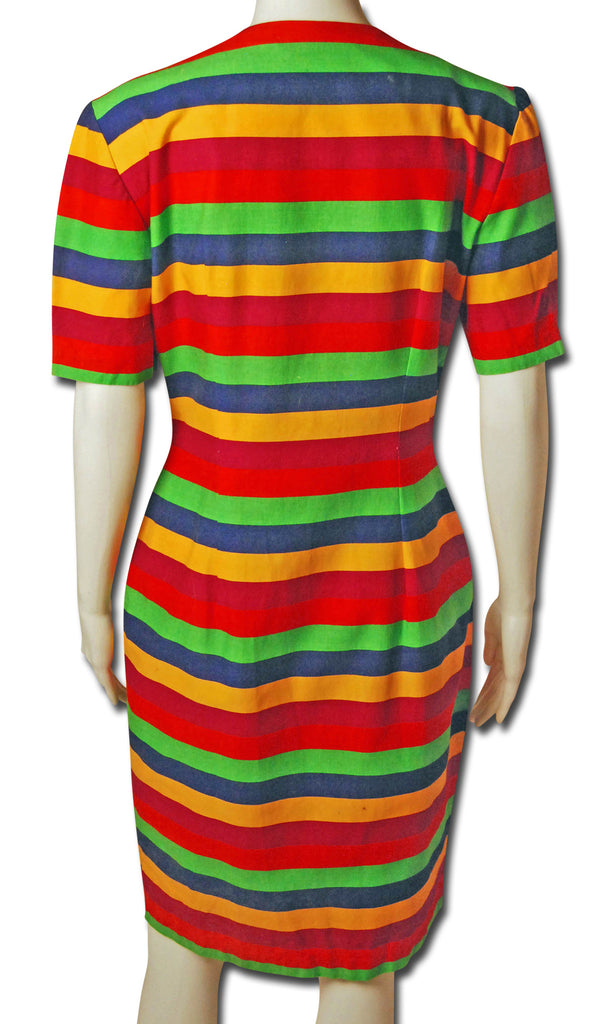 Shapely 1980s Colorful Striped Cotton Dress - refashioner - 3