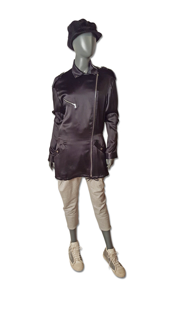 Black Silk Satin Alex Wang Parka - refashioner - 3