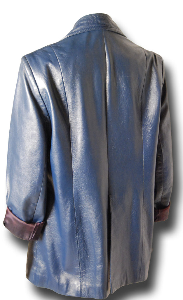 Superfly 1970s Blue Leather Blazer - refashioner - 4