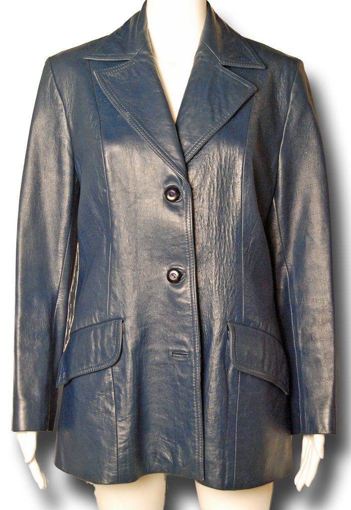 Superfly 1970s Blue Leather Blazer - refashioner - 3