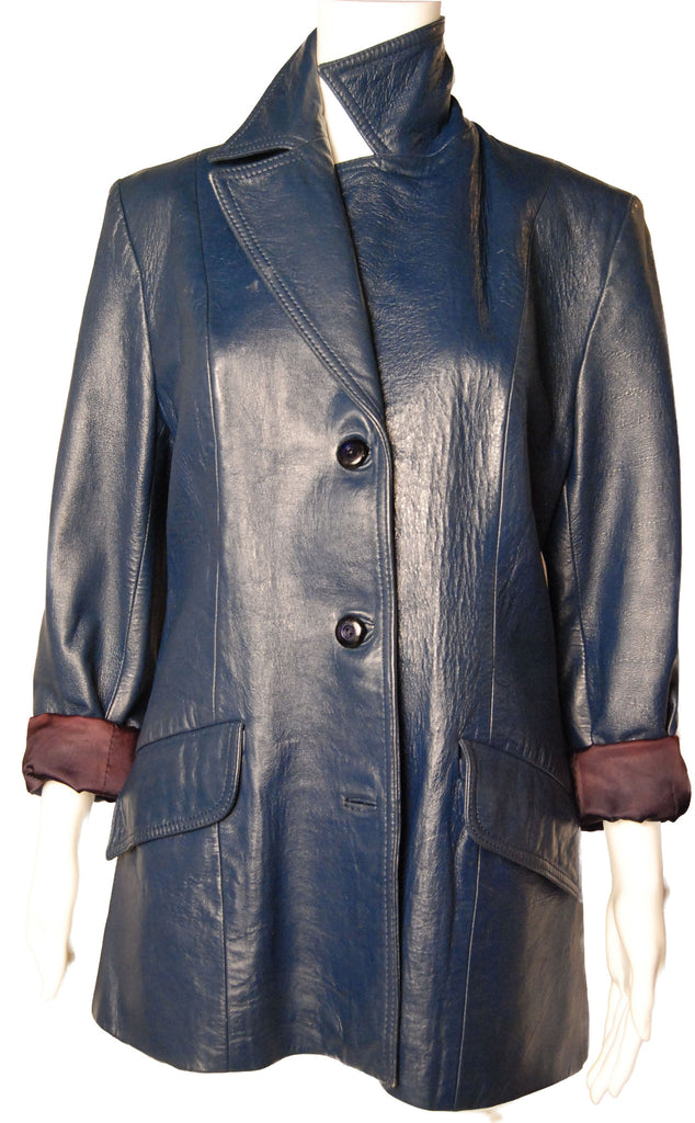 Superfly 1970s Blue Leather Blazer - refashioner - 2