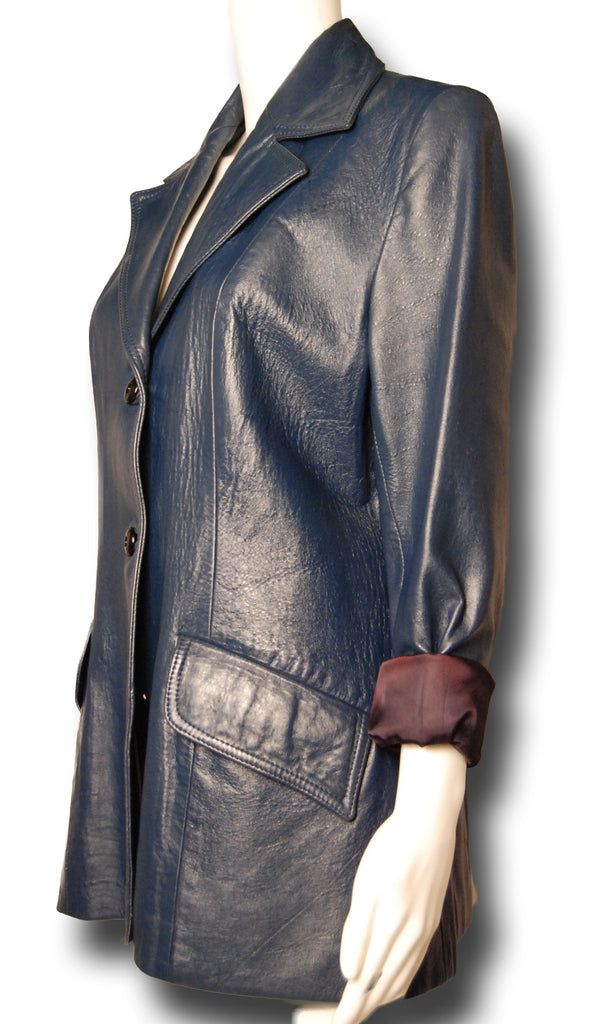 Superfly 1970s Blue Leather Blazer - refashioner - 1