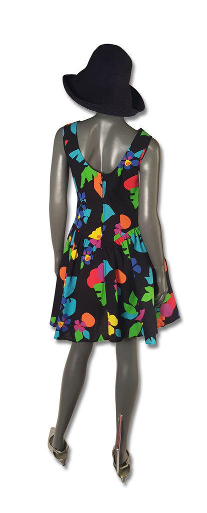 1980s Black & Floral Cotton Dress - refashioner - 3