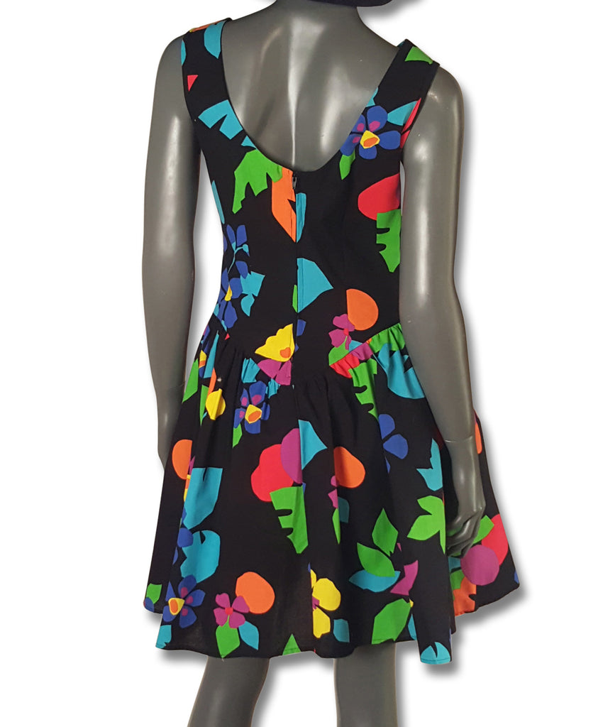 1980s Black & Floral Cotton Dress - refashioner - 2