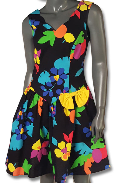 1980s Black & Floral Cotton Dress - refashioner - 1