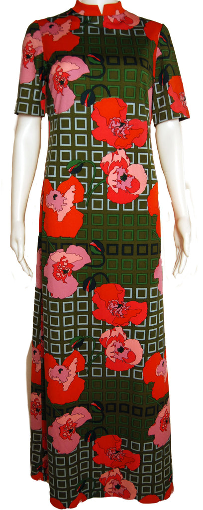 Maxi Gown Italian Bold Florals 1970s - refashioner - 2