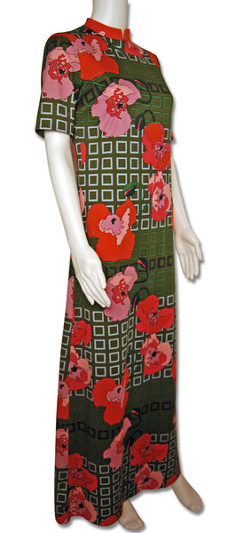 Maxi Gown Italian Bold Florals 1970s - refashioner - 1