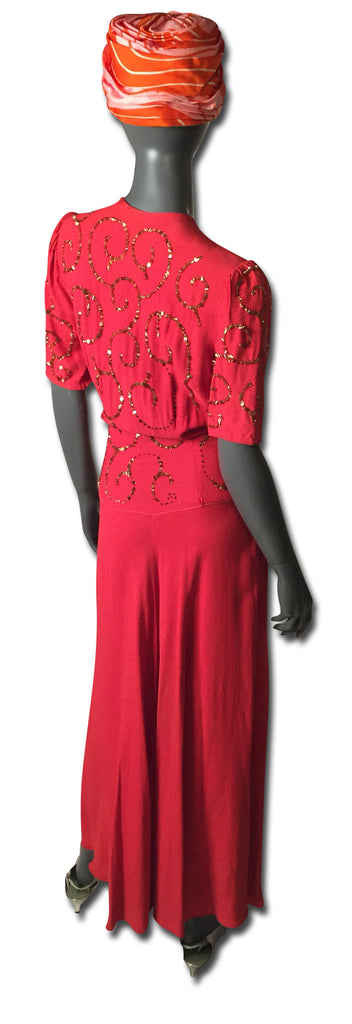 Red Crepe Sequined 1930s Gown - refashioner - 4