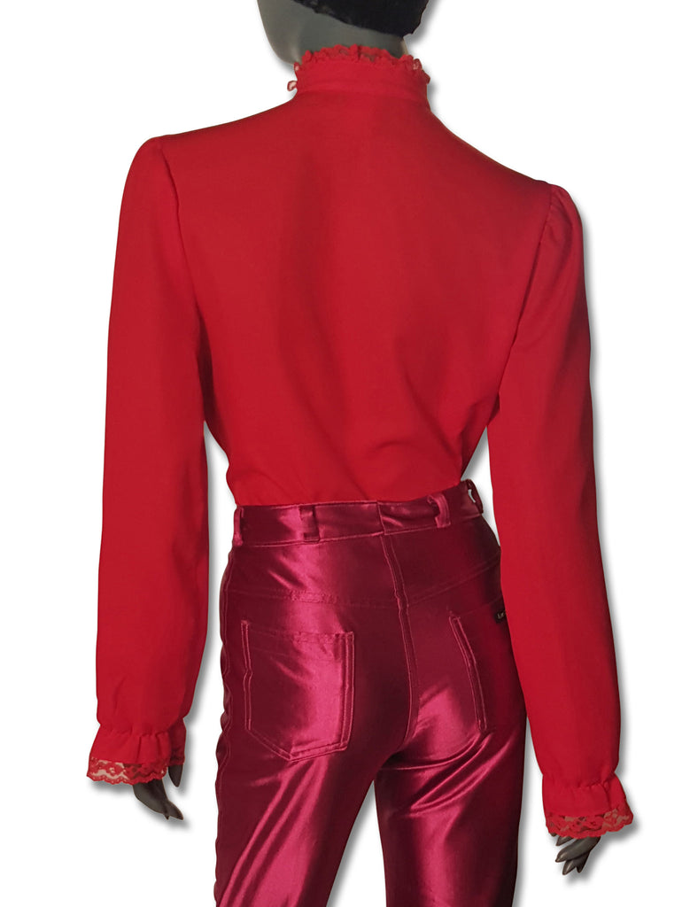 Lace Jabot Scarlet Blouse, 1970s - refashioner - 2