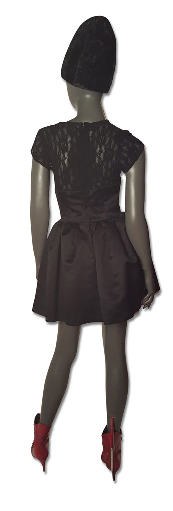 Black Satin & Lace 1980s Skater Dress - refashioner - 4