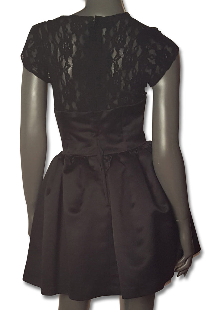 Black Satin & Lace 1980s Skater Dress - refashioner - 2