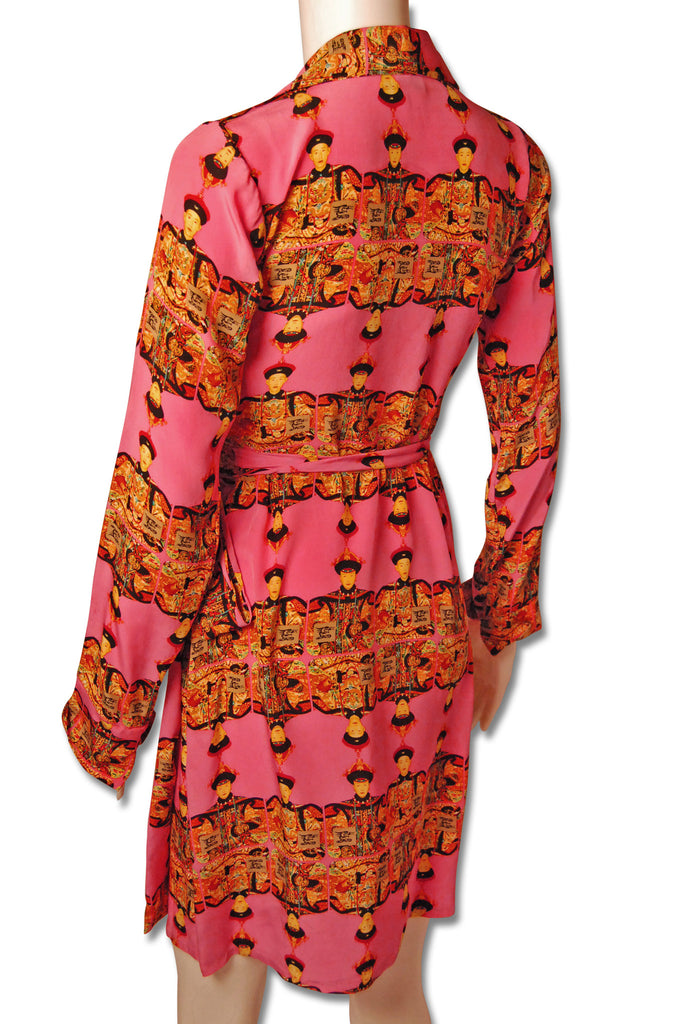 Pink Silk Print Wrap Dress - refashioner - 2