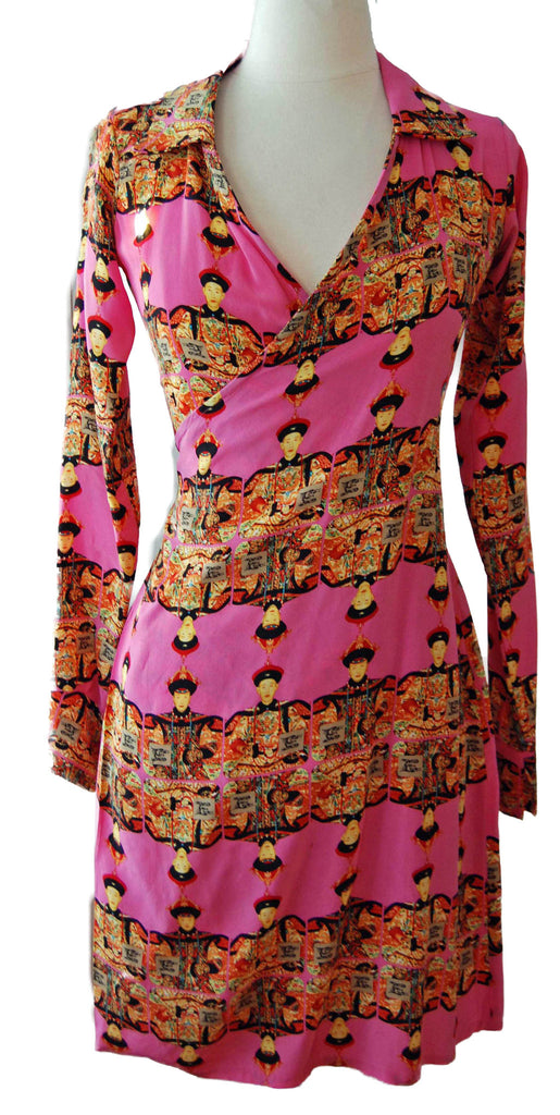 Pink Silk Print Wrap Dress - refashioner - 1