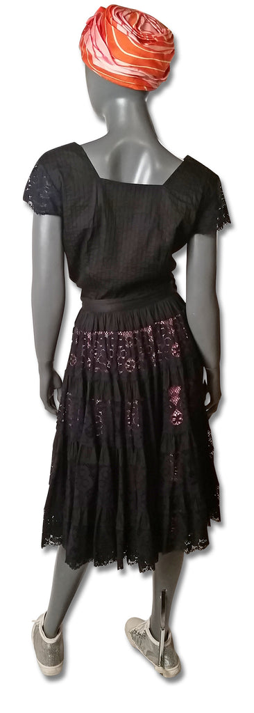 Black Pintuck/Lace 1960s Skirt and Top - refashioner - 5