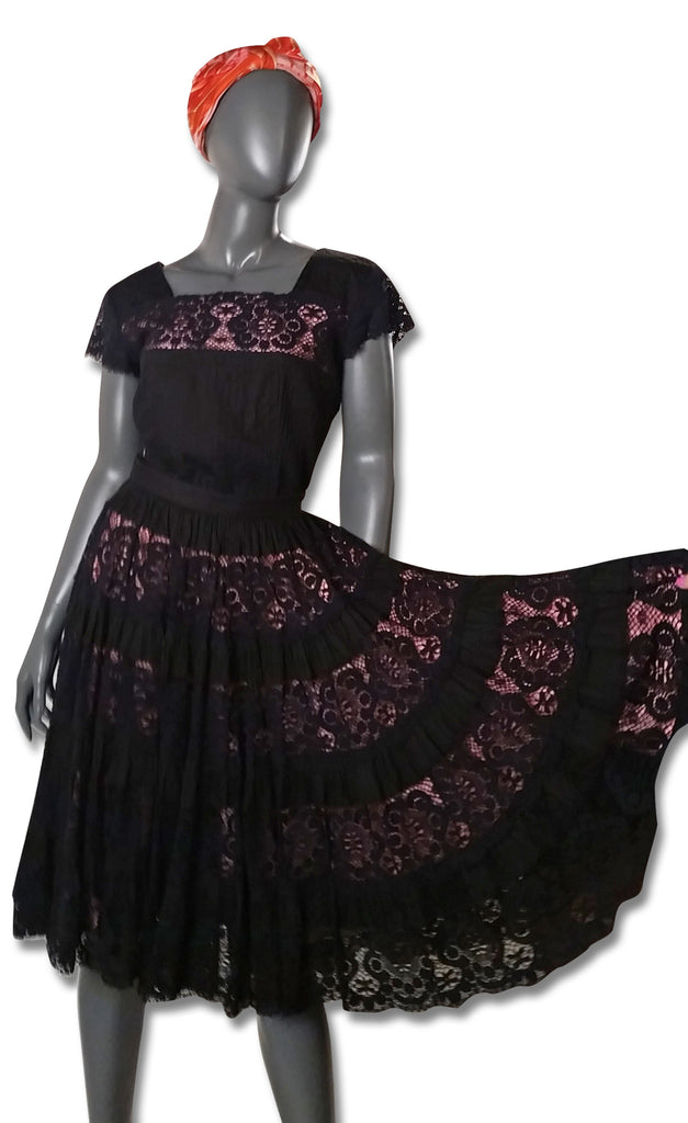Black Pintuck/Lace 1960s Skirt and Top - refashioner - 4
