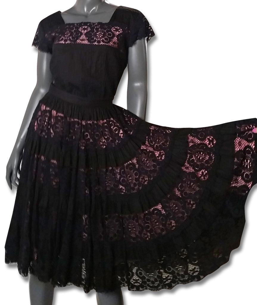 Black Pintuck/Lace 1960s Skirt and Top - refashioner - 2