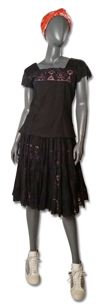 Black Pintuck/Lace 1960s Skirt and Top - refashioner - 3