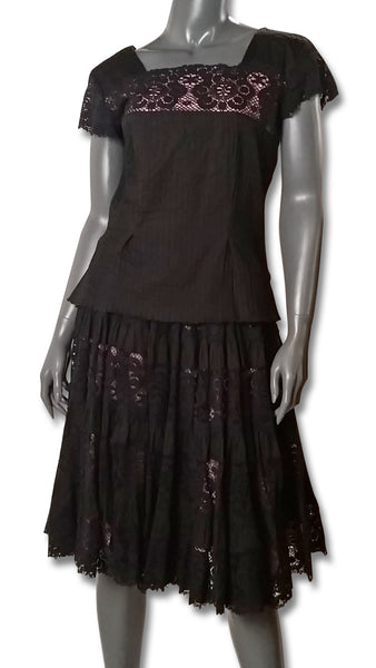 Black Pintuck/Lace 1960s Skirt and Top - refashioner - 1