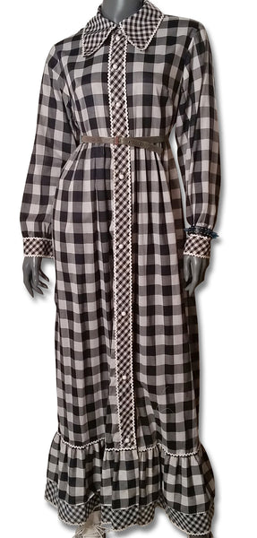 Double Gingham 1970s Maxi Dress - refashioner - 1