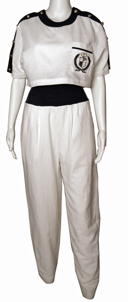 Deadstock 1980s Nautical Playsuit - refashioner - 2