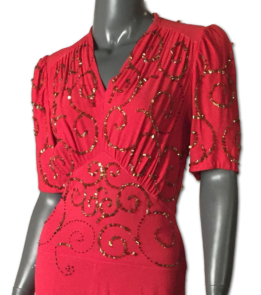 Red Crepe Sequined 1930s Gown - refashioner - 2