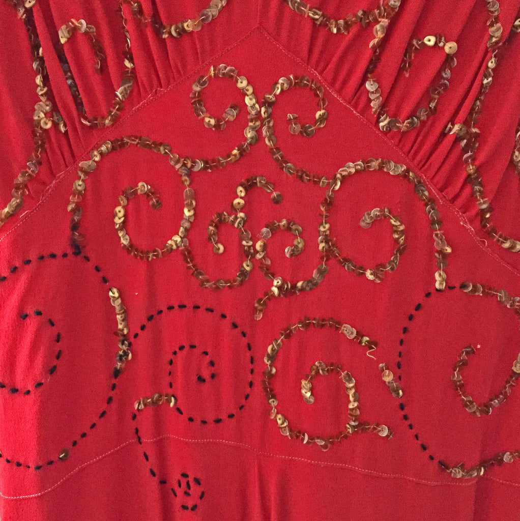 Red Crepe Sequined 1930s Gown - refashioner - 5