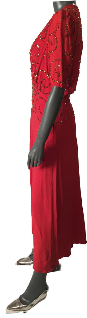 Red Crepe Sequined 1930s Gown - refashioner - 3